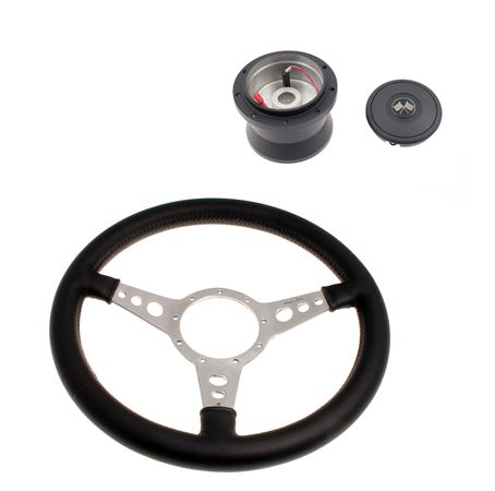 Moto-Lita Steering Wheel & Boss - 14 inch Leather - Drilled Spokes - Dished - RM8254